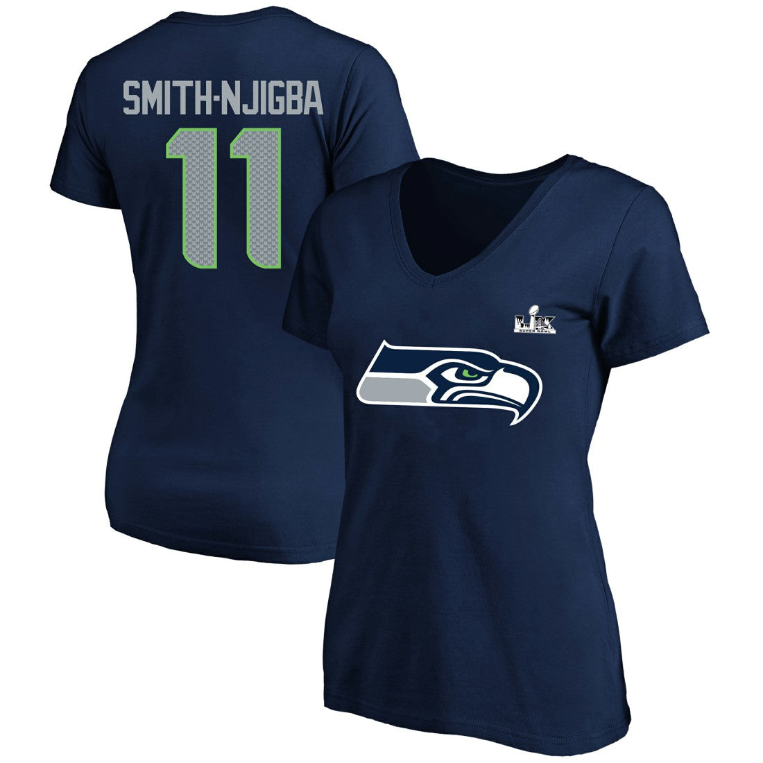 Jaxon Smith-Njigba Seattle Seahawks Women's Super Bowl LX Patch Plus Size Name & Number V-Neck T-Shirt College Navy
