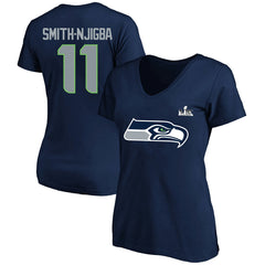 Jaxon Smith-Njigba Seattle Seahawks Women's Super Bowl LX Patch Plus Size Name & Number V-Neck T-Shirt College Navy