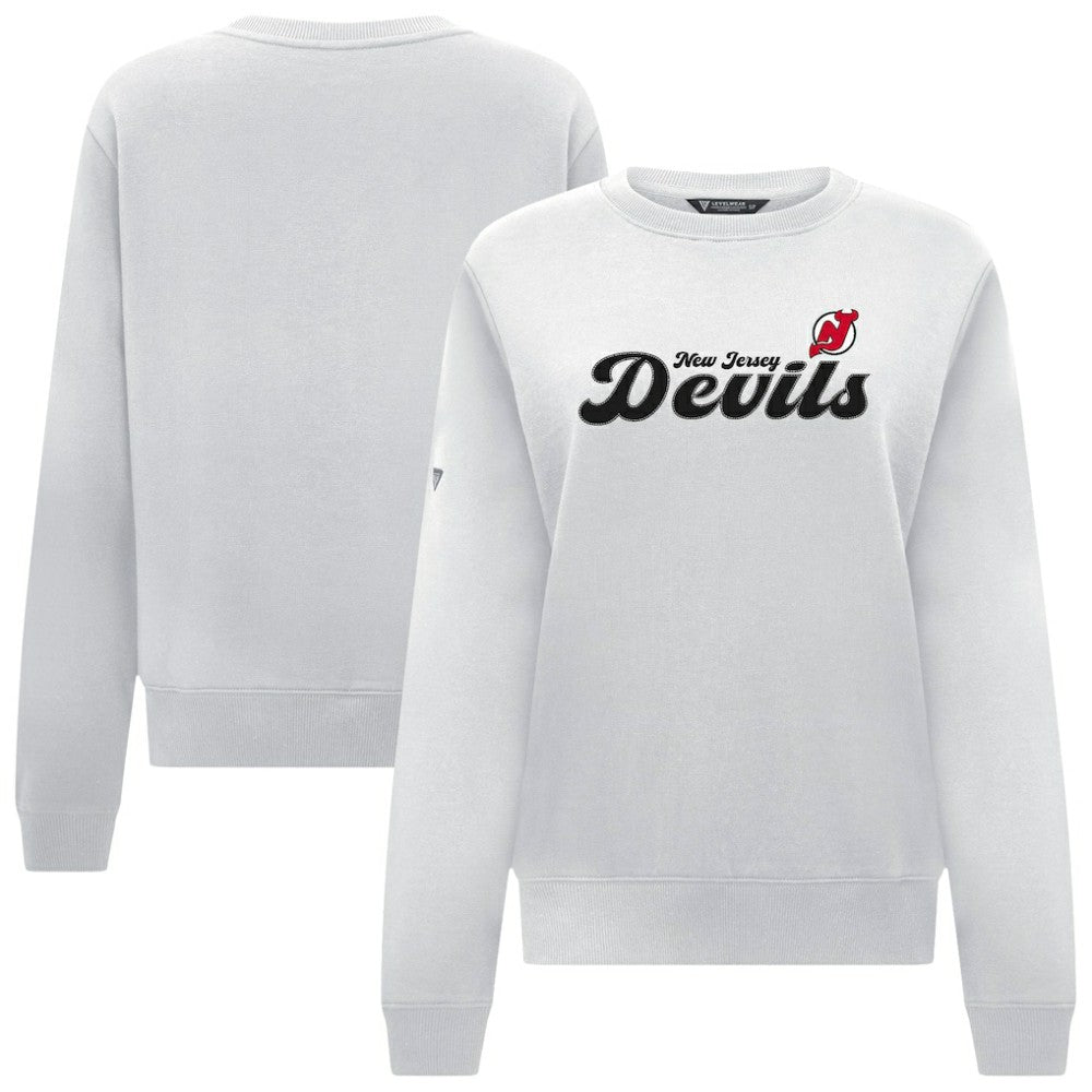 NHL New Jersey Devils Levelwear Women's Yvette Big Script Tri-Blend Sweatshirt - White