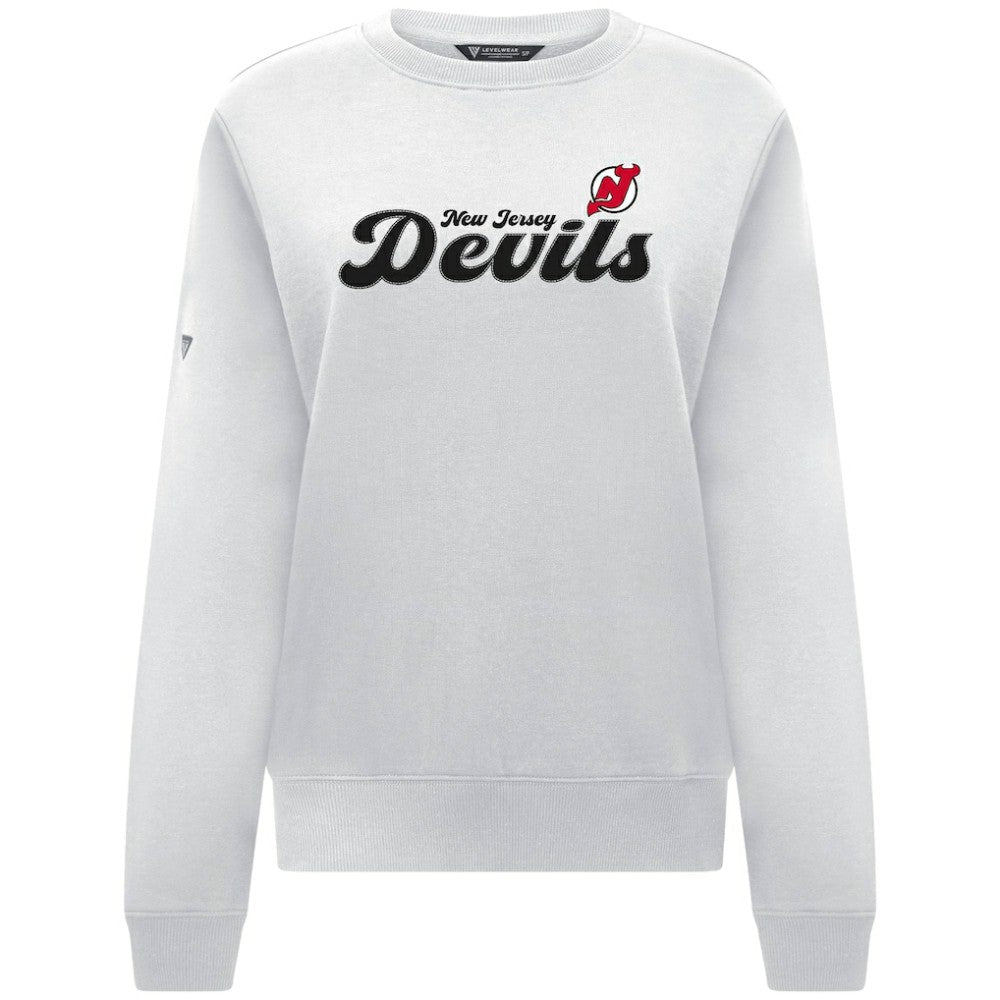 NHL New Jersey Devils Levelwear Women's Yvette Big Script Tri-Blend Sweatshirt - White