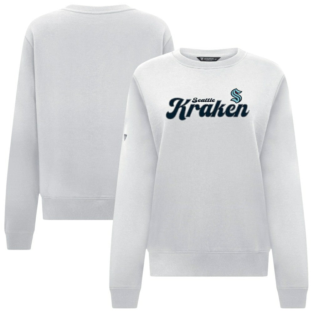 NHL Seattle Kraken Levelwear Women's Yvette Big Script Tri-Blend Sweatshirt - White