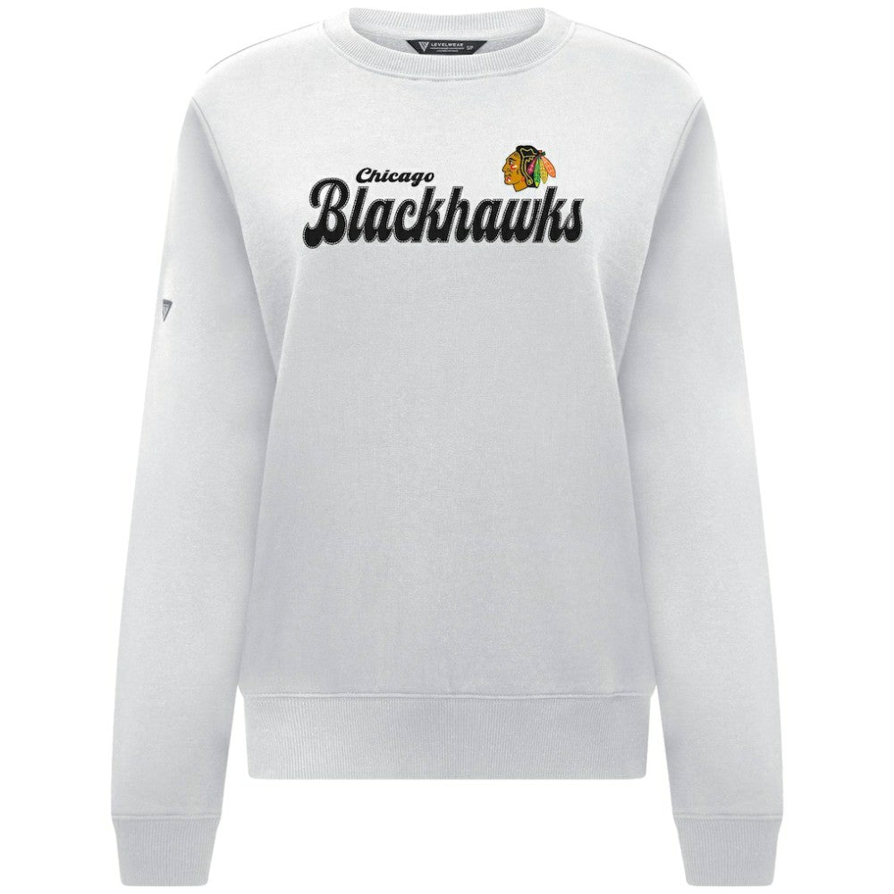 NHL Chicago Blackhawks Levelwear Women's Yvette Big Script Tri-Blend Sweatshirt - White