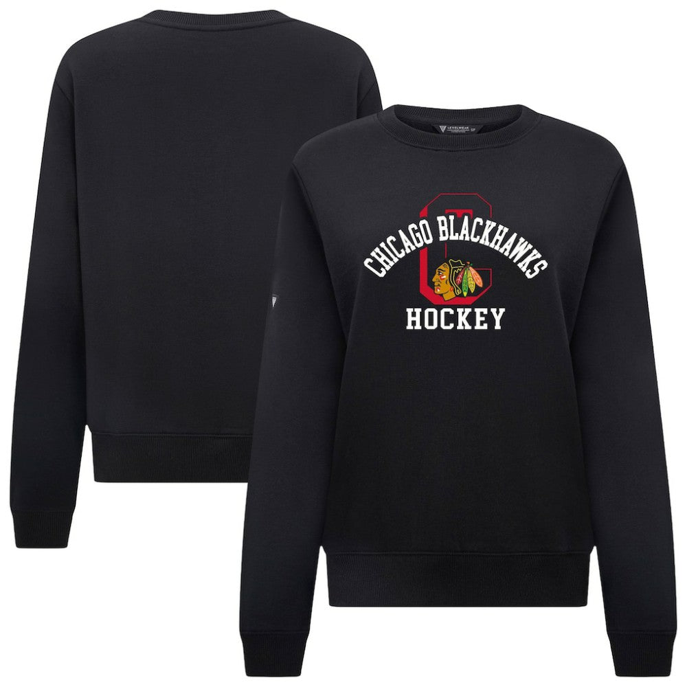 NHL Chicago Blackhawks Levelwear Women's Yvette Limelight Big Letter Sweatshirt - Black