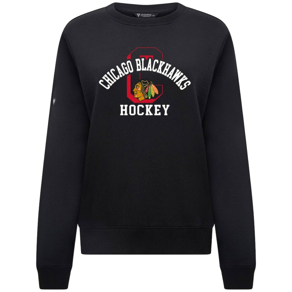 NHL Chicago Blackhawks Levelwear Women's Yvette Limelight Big Letter Sweatshirt - Black