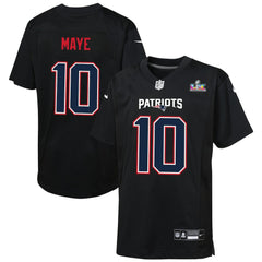 NFL Drake Maye New England Patriots Youth Super Bowl LX Patch Carbon Fashion Game Jersey - Black