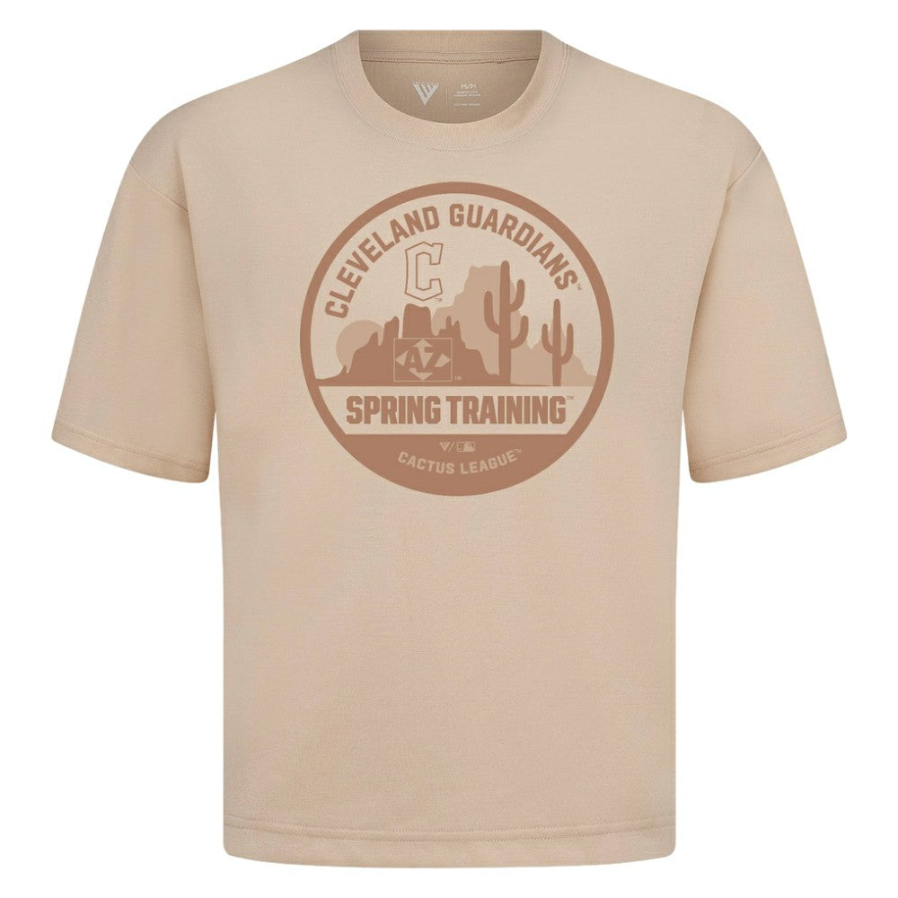 Cleveland Guardians Levelwear Spring Training Badge Luxe Signature Knit T-Shirt - Khaki T-shirts