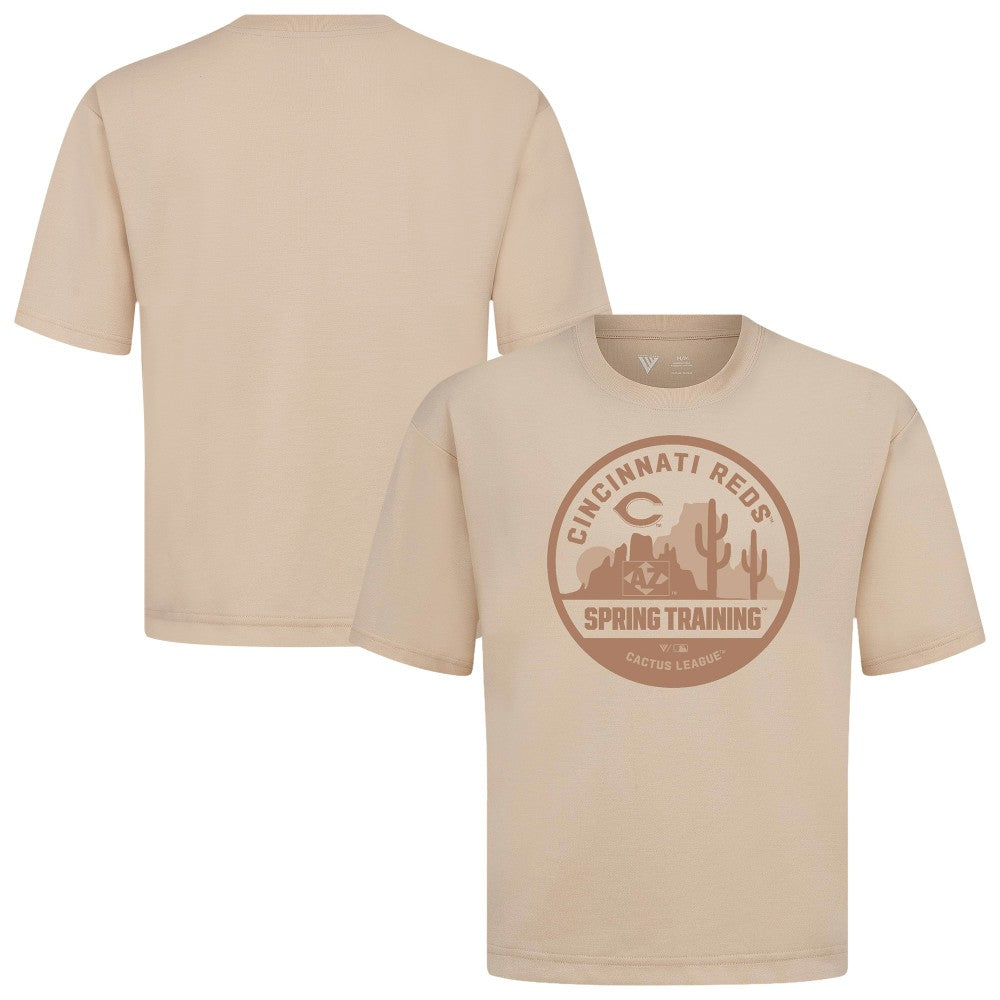Cincinnati Reds Levelwear Spring Training Badge Luxe Signature Knit T-Shirt - Khaki T-shirts