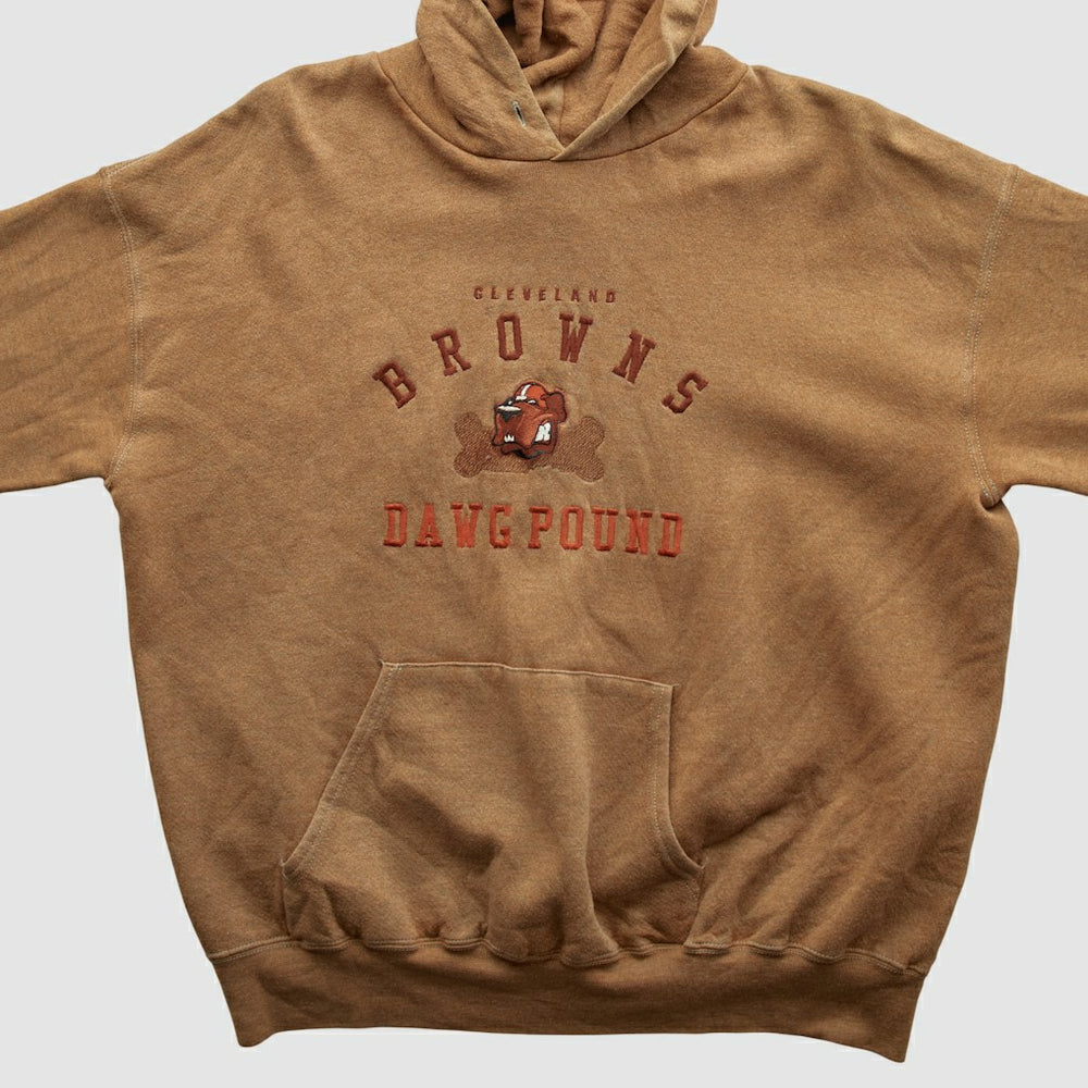 Cleveland Browns Lee Apparel 90s Hooded Pullover Sweatshirt Tan Vintage