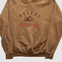 Cleveland Browns Lee Apparel 90s Hooded Pullover Sweatshirt Tan Vintage