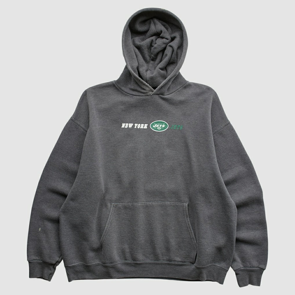 New York Jets Team Edition Apparel 2000s Hooded Pullover Sweatshirt Charcoal Vintage