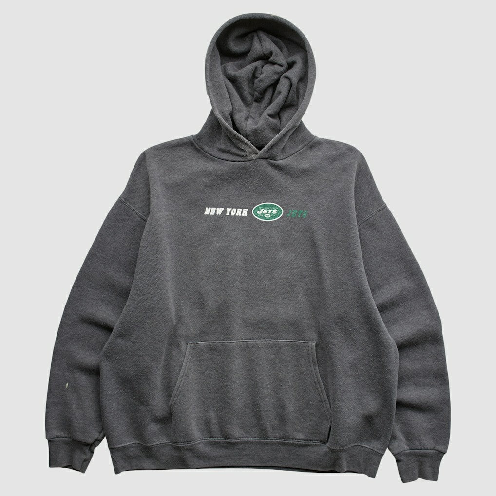 New York Jets Team Edition Apparel 2000s Hooded Pullover Sweatshirt Charcoal Vintage
