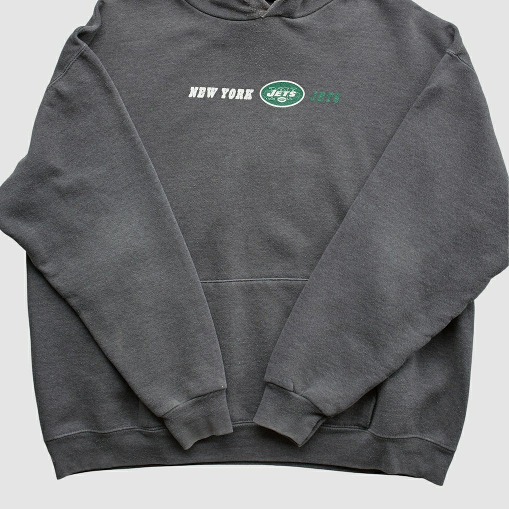 New York Jets Team Edition Apparel 2000s Hooded Pullover Sweatshirt Charcoal Vintage