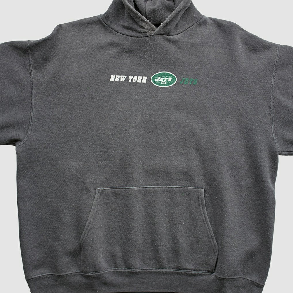 New York Jets Team Edition Apparel 2000s Hooded Pullover Sweatshirt Charcoal Vintage