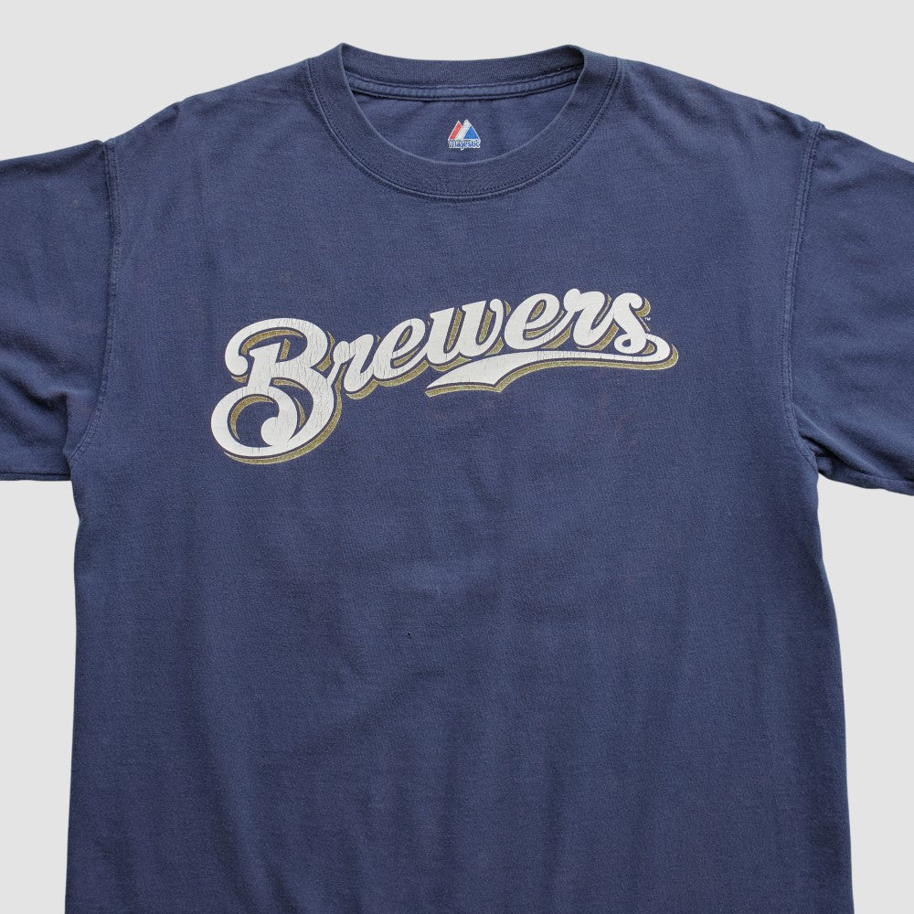 Milwaukee Brewers Majestic 2000s T-shirt - Navy - M by Fanatics Real Vintage T-shirts
