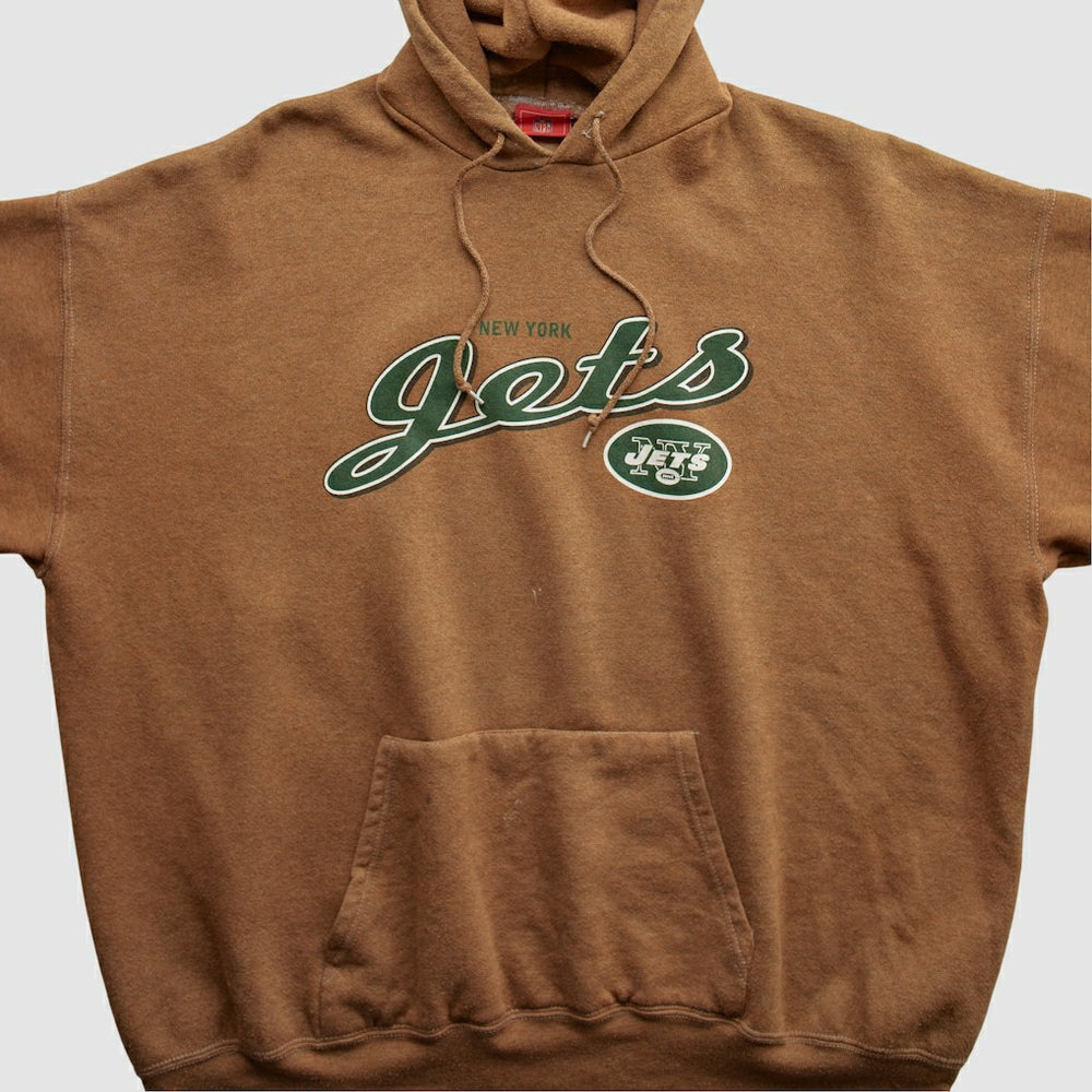 New York Jets NFL 2000s Hooded Pullover Sweatshirt Brown Vintage