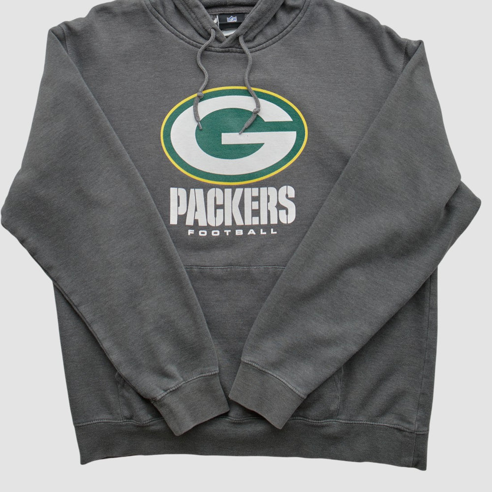 Green Bay Packers NFL 2010s Hooded Pullover Sweatshirt Charcoal Vintage