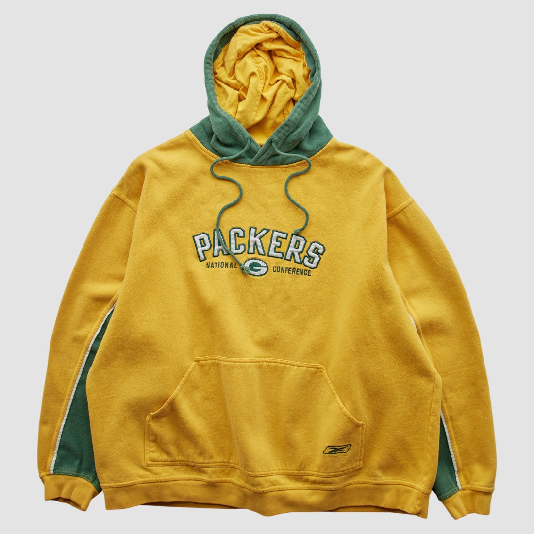 Green Bay Packers Reebok 2000s Hooded Pullover Sweatshirt Yellow Vintage