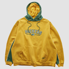 Green Bay Packers Reebok 2000s Hooded Pullover Sweatshirt Yellow Vintage