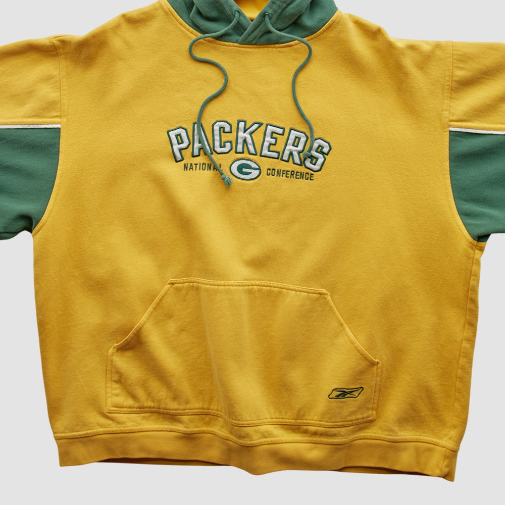 Green Bay Packers Reebok 2000s Hooded Pullover Sweatshirt Yellow Vintage