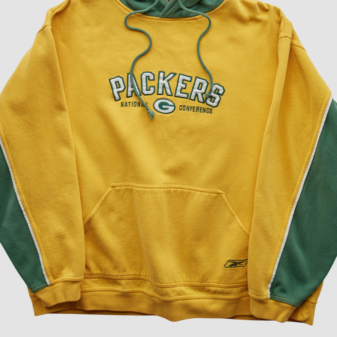 Green Bay Packers Reebok 2000s Hooded Pullover Sweatshirt Yellow Vintage