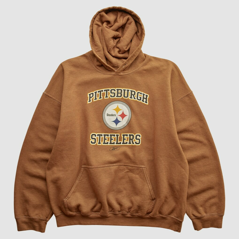 Pittsburgh Steelers Reebok 2000s Hooded Pullover Sweatshirt Brown Vintage