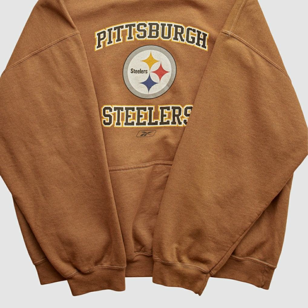 Pittsburgh Steelers Reebok 2000s Hooded Pullover Sweatshirt Brown Vintage