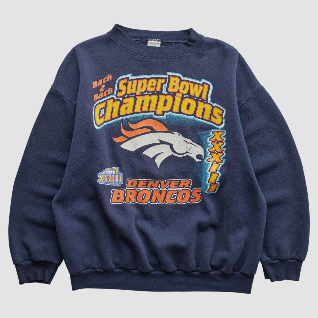 Denver Broncos Logo 7 1999 Pullover Sweatshirt Navy Vintage