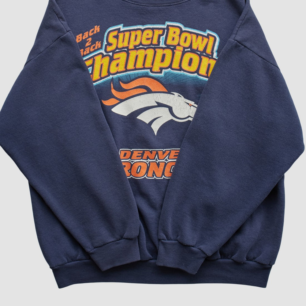 Denver Broncos Logo 7 1999 Pullover Sweatshirt Navy Vintage