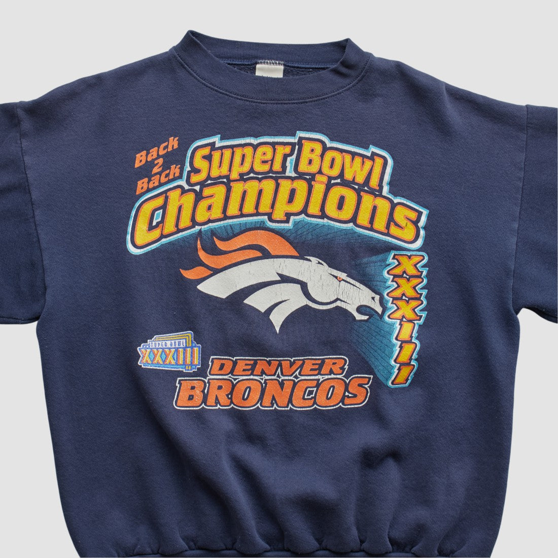 Denver Broncos Logo 7 1999 Pullover Sweatshirt Navy Vintage