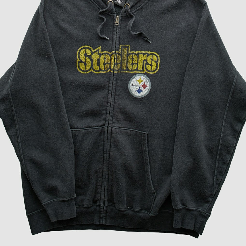 Pittsburgh Steelers NFL 2010s Hooded Full Zip Sweatshirt Black Vintage