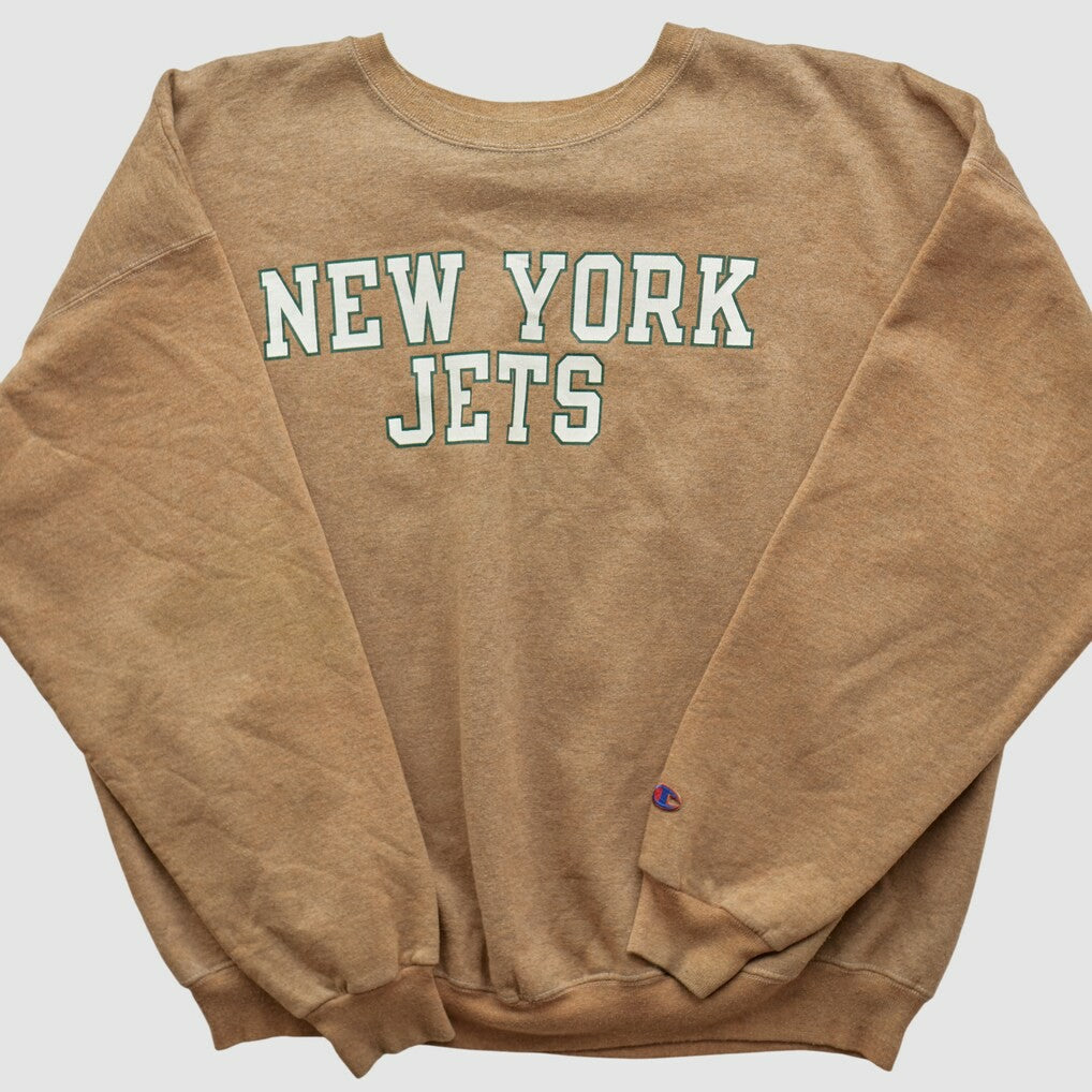 New York Jets Champion 2000s Pullover Sweatshirt Tan Vintage