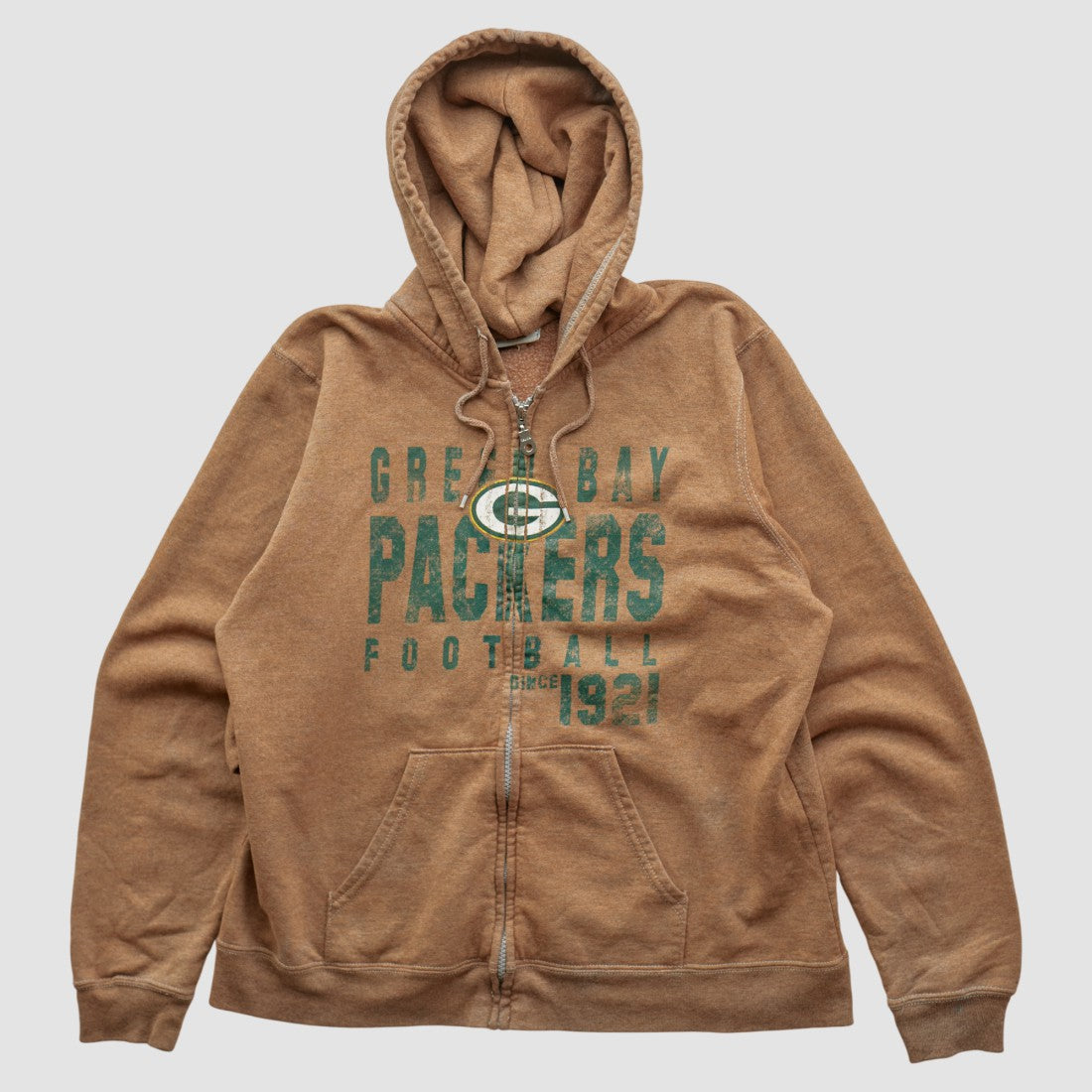 Green Bay Packers NFL 2000s Hooded Full Zip Sweatshirt Tan Vintage