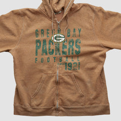 Green Bay Packers NFL 2000s Hooded Full Zip Sweatshirt Tan Vintage
