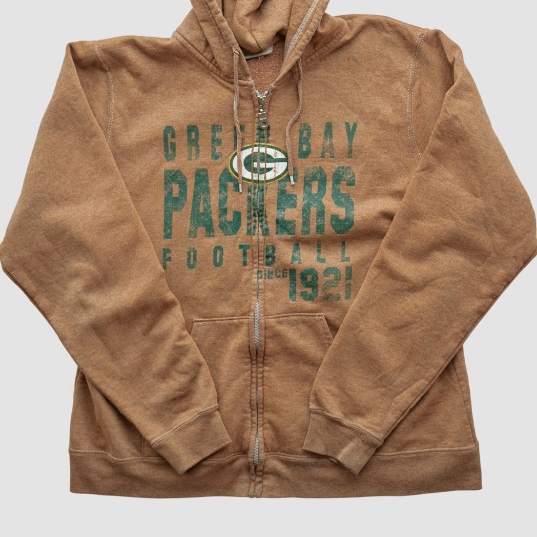 Green Bay Packers NFL 2000s Hooded Full Zip Sweatshirt Tan Vintage