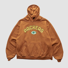 Green Bay Packers Reebok 2000s Hooded Pullover Sweatshirt Brown Vintage