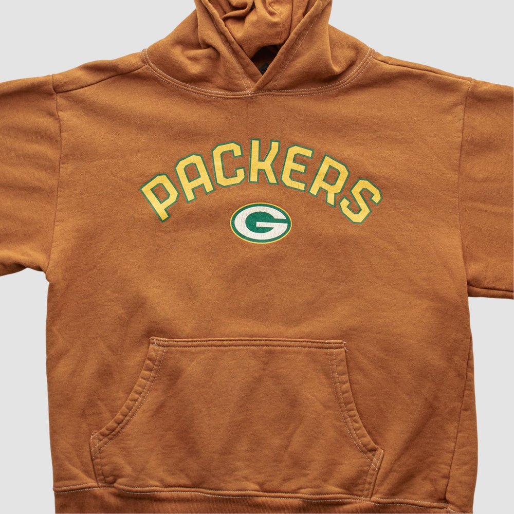 Green Bay Packers Reebok 2000s Hooded Pullover Sweatshirt Brown Vintage