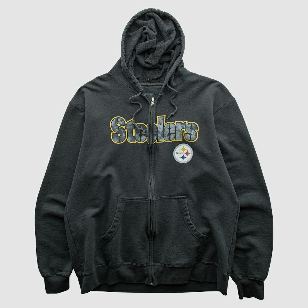 Pittsburgh Steelers Reebok 2000s Hooded Full Zip Sweatshirt Charcoal Vintage