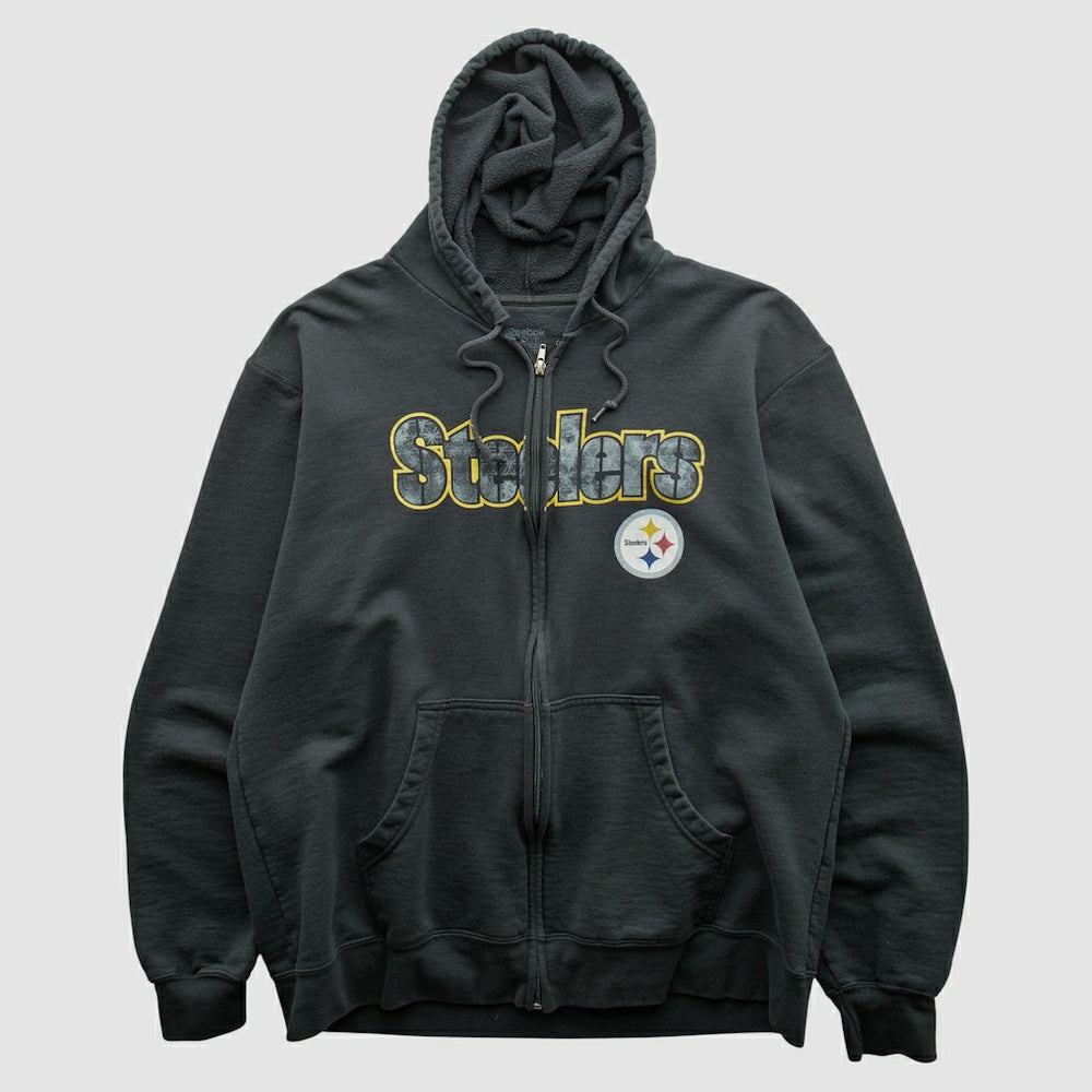 Pittsburgh Steelers Reebok 2000s Hooded Full Zip Sweatshirt Charcoal Vintage