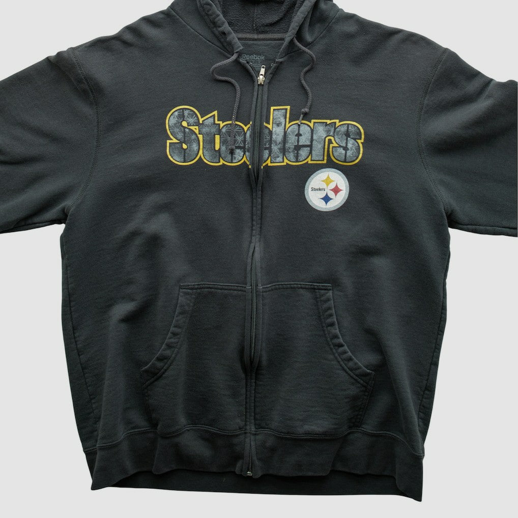 Pittsburgh Steelers Reebok 2000s Hooded Full Zip Sweatshirt Charcoal Vintage