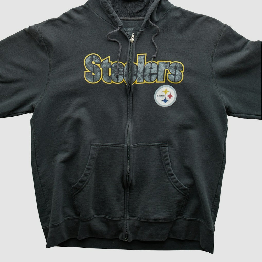 Pittsburgh Steelers Reebok 2000s Hooded Full Zip Sweatshirt Charcoal Vintage