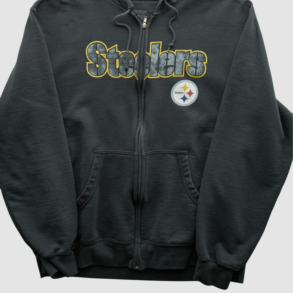 Pittsburgh Steelers Reebok 2000s Hooded Full Zip Sweatshirt Charcoal Vintage