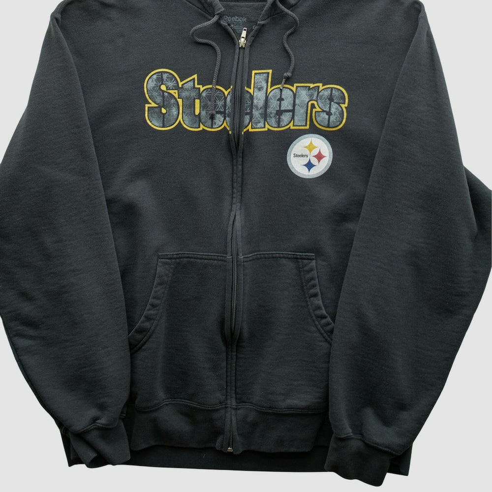 Pittsburgh Steelers Reebok 2000s Hooded Full Zip Sweatshirt Charcoal Vintage
