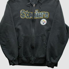 Pittsburgh Steelers Reebok 2000s Hooded Full Zip Sweatshirt Charcoal Vintage