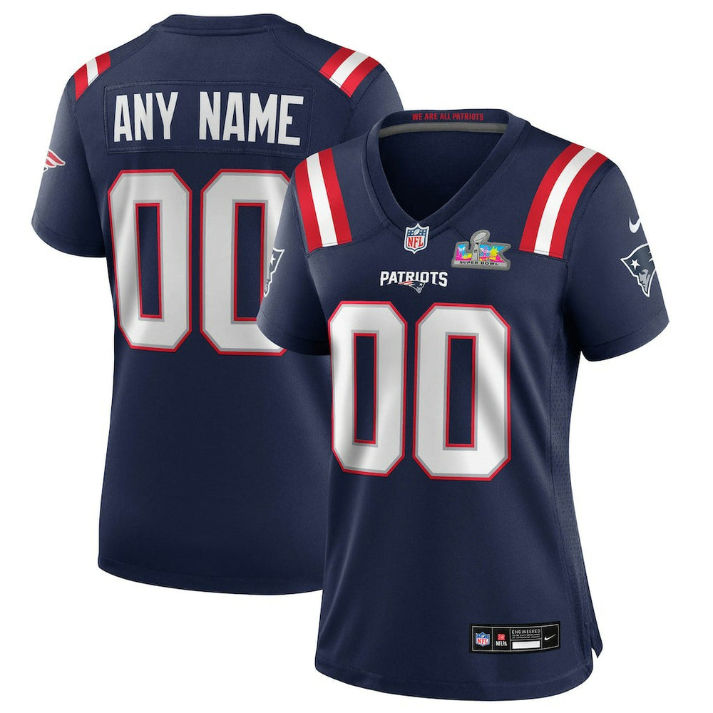 NFL New England Patriots Women's Super Bowl LX Patch Custom Game Jersey - Navy