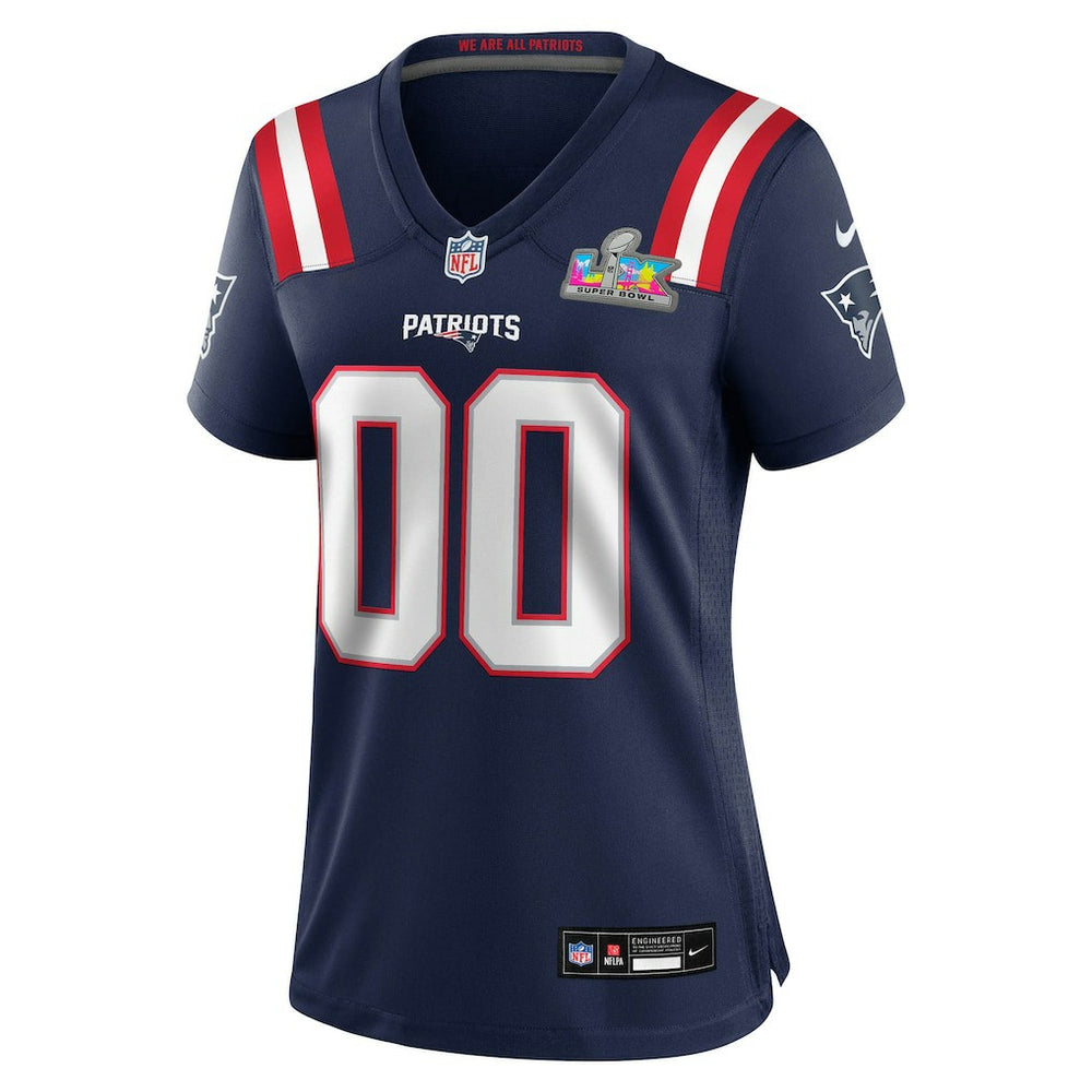NFL New England Patriots Women's Super Bowl LX Patch Custom Game Jersey - Navy