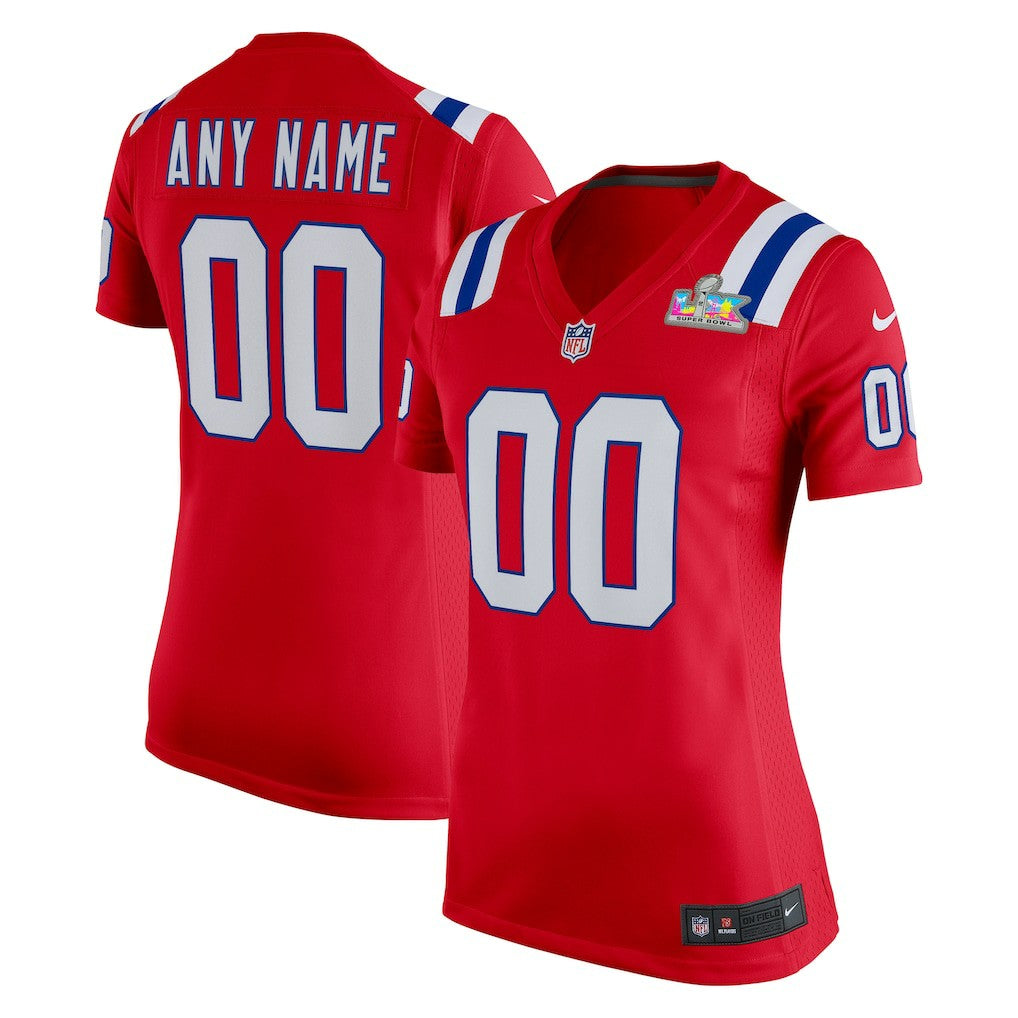 NFL New England Patriots Women's Super Bowl LX Patch Custom Game Jersey - Red