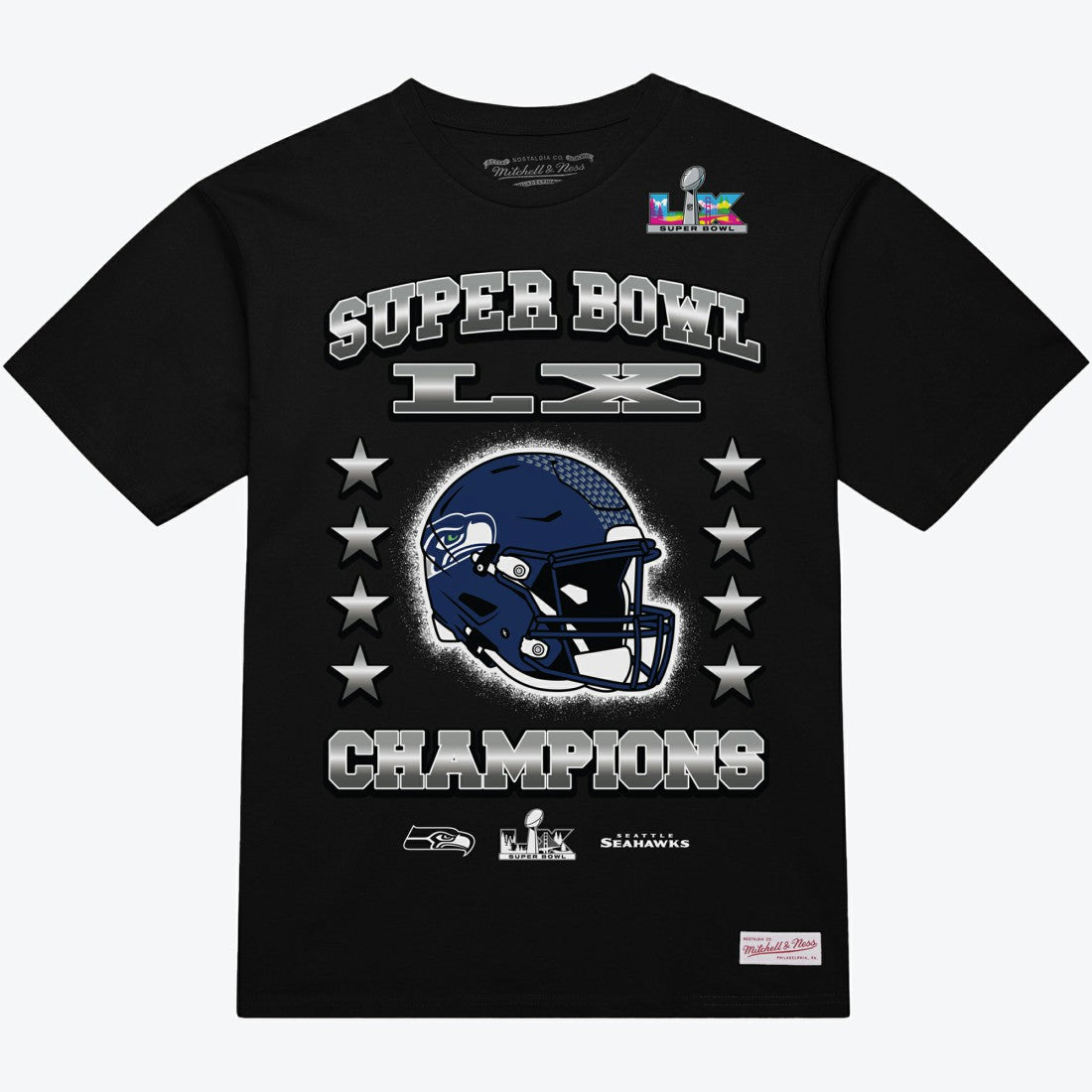 Seattle Seahawks Super Bowl LX Champions Helmet Arch T-Shirt Black