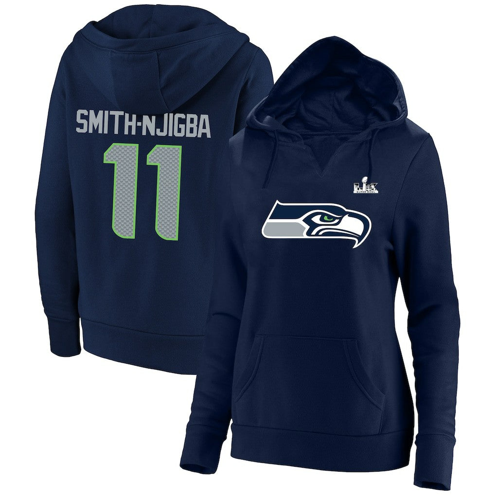 Jaxon Smith-Njigba Seattle Seahawks Women's Super Bowl LX Champions Plus Size Name & Number Fleece Hoodie College Navy
