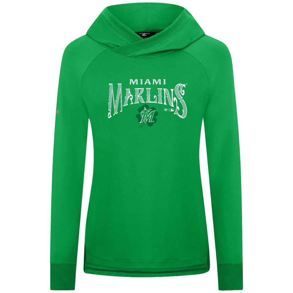 Miami Marlins Levelwear Women's St. Patrick's Day Slender Raglan Hoodie - Green Hoodies