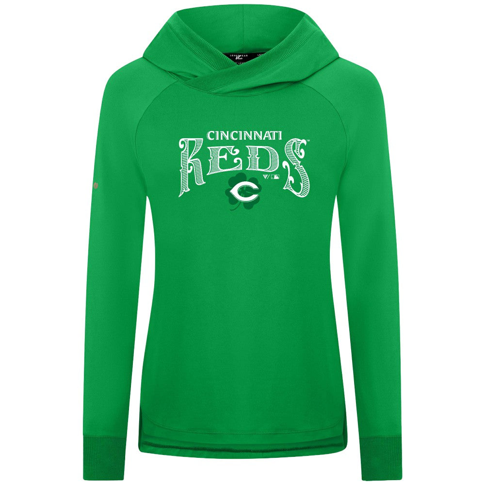 Cincinnati Reds Levelwear Women's St. Patrick's Day Slender Raglan Hoodie - Green Hoodies
